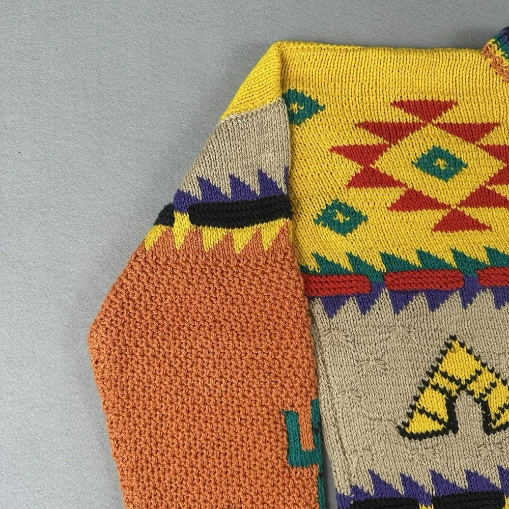 Vintage Alfonso Pozo Sweater Men's Large‎ Southwestern Cactus Teepee Novelty